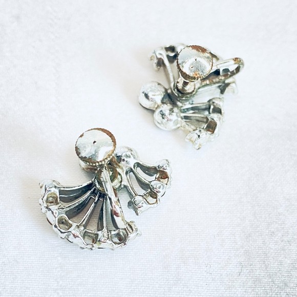 Brooch And Earrings Set Silver Tone With A Swirl Of Aqua Blue Stones - Picture 5 of 5